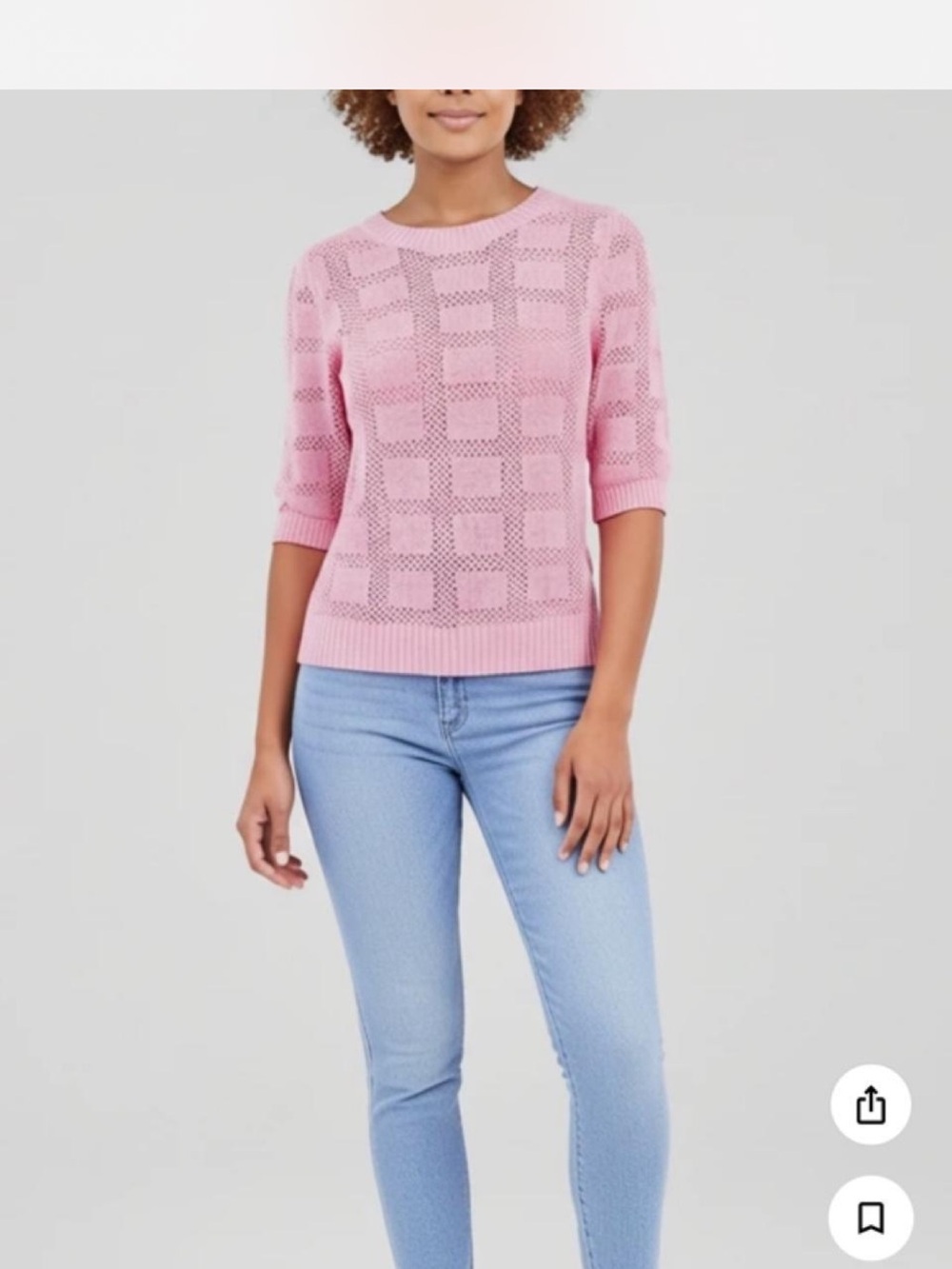Women's Pink Openwork Crewneck Sweater